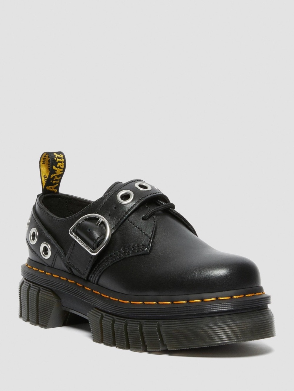 Dr Martens Audrick 31S Hardware Grommet Black Leather Platform Shoes Size 7